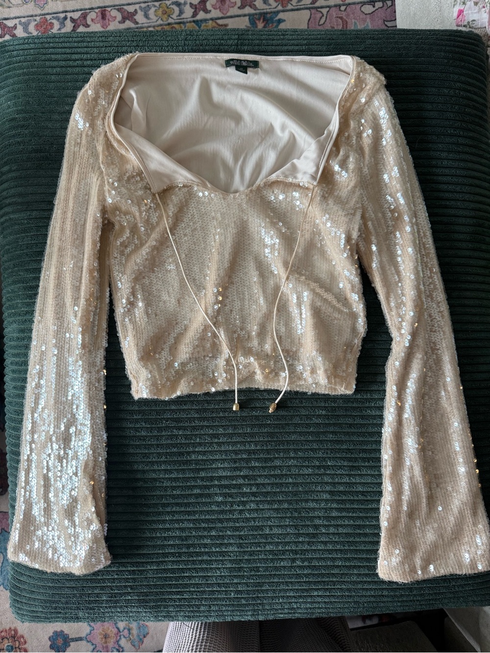 wild fable Beige Sequin Long-Sleeve Crop Top